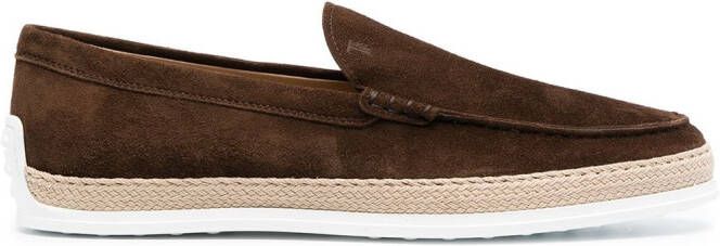 Tod's almond-toe suede loafers Brown