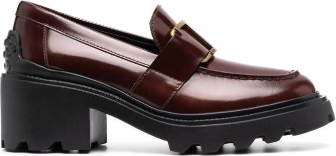 Tod's block-heel leather loafers Brown