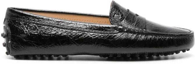 Tod's crinkled-leather penny loafers Black