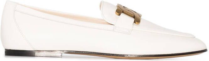Tod's Kate gold-chain leather loafers White