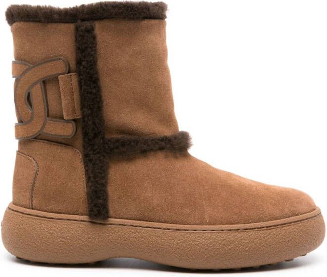 Tod's Kate shearling suede boots Brown