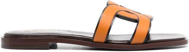 Tod's leather logo strap sandals Orange