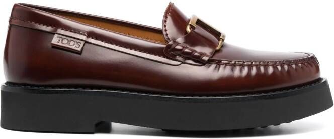Tod's logo-buckle leather loafers Brown