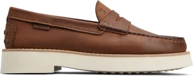 Tod's logo-debossed leather loafers Brown