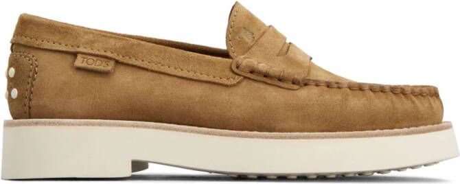 Tod's logo-debossed suede loafers Brown