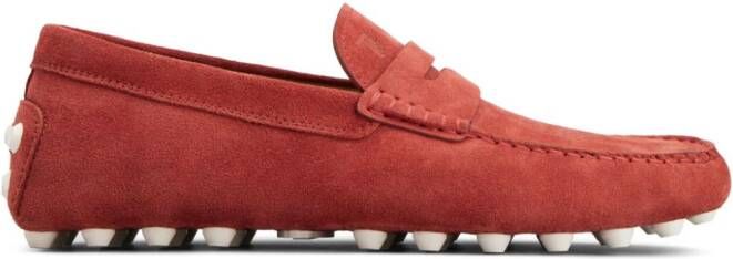 Tod's logo-debossed suede loafers Red