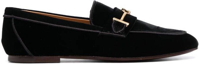 Tod's logo-detail velvet loafers Black