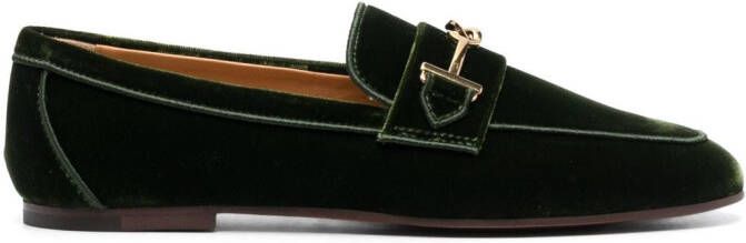 Tod's logo-detail velvet loafers Green