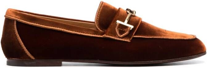 Tod's logo-detail velvet loafers Orange