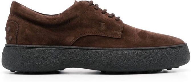 Tod's logo-embroidered suede derby shoes Brown