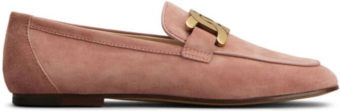 Tod's logo-engraved suede loafers Pink