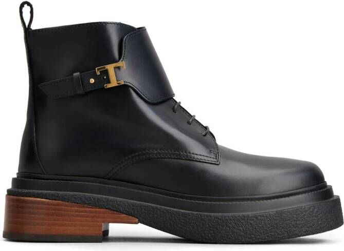 Tod's logo-plaque leather ankle boots Black