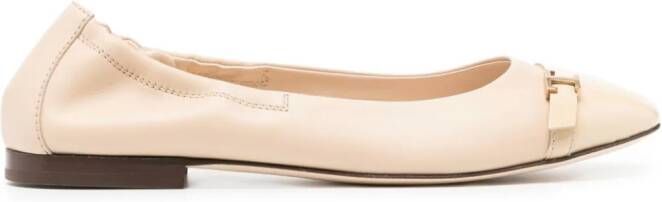 Tod's logo-plaque leather ballerina shoes Neutrals