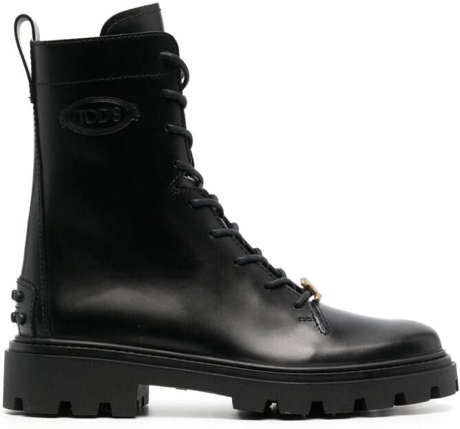 Tod's logo-plaque leather boots Black