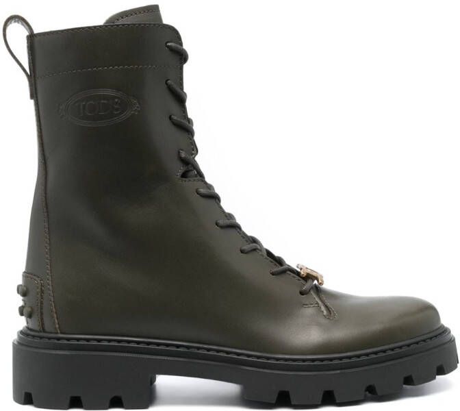 Tod's logo-plaque leather boots Green