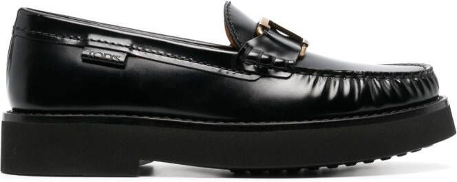 Tod's logo-plaque leather loafers Black