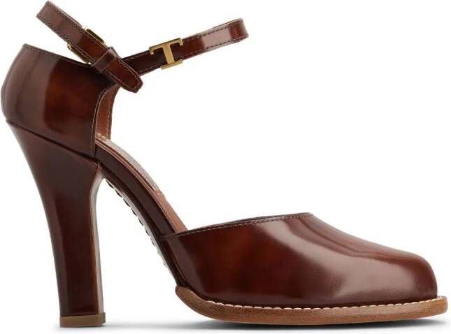 Tod's logo-plaque leather pumps Brown