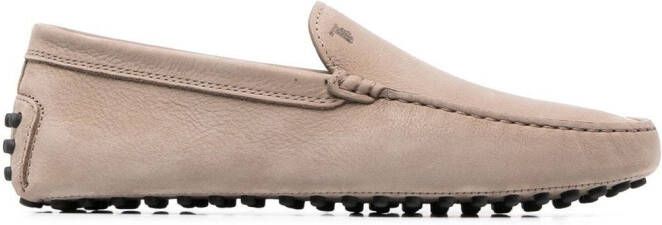Tod's logo-plaque suede loafers Neutrals