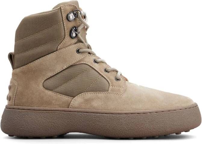 Tod's panelled lace-up suede boots Neutrals