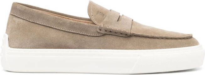 Tod's round-toe rubber-sole suede loafers Neutrals
