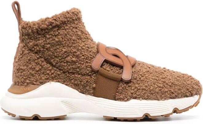 Tod's shearling logo-plaque sneakers Brown