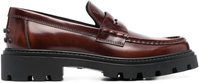 Tod's spike-stud embellished loafers Brown