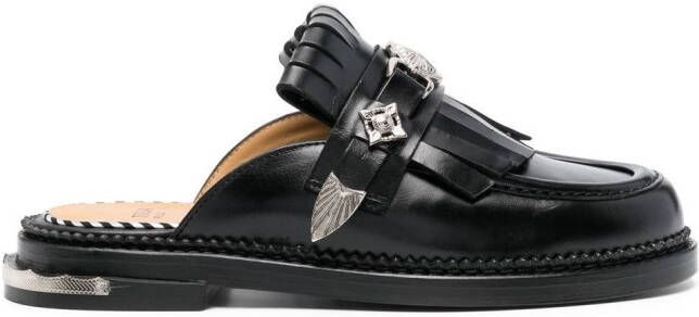 Toga Pulla fringed leather slippers Black