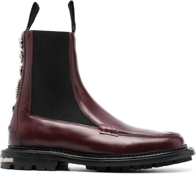 Toga Pulla stud-embellished leather ankle boots Red