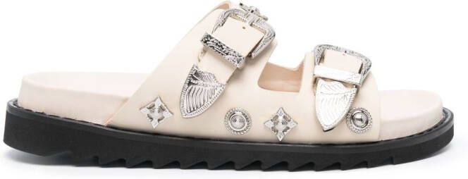 Toga Pulla stud-embellished leather slides Neutrals