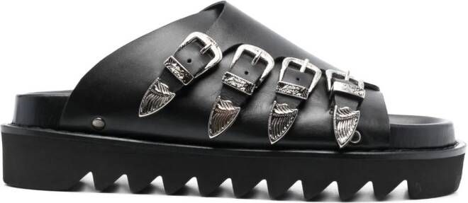Toga Pulla western-buckle leather slides Black
