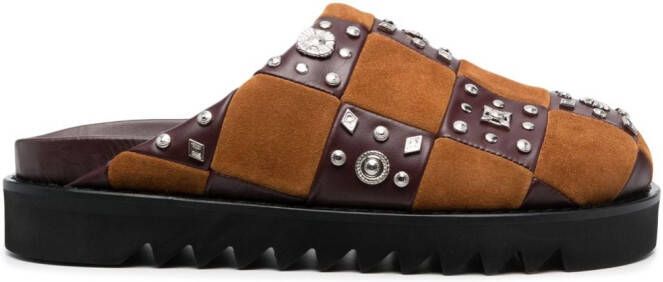 Toga Virilis stud-embellished leather slippers Brown