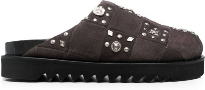 Toga Virilis stud-embellished suede slippers Grey
