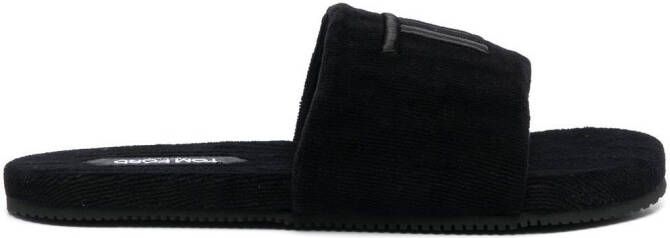 TOM FORD logo-embroidered velvet-effect mules Black