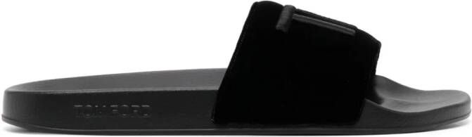 TOM FORD logo-embroidered velvet slides Black