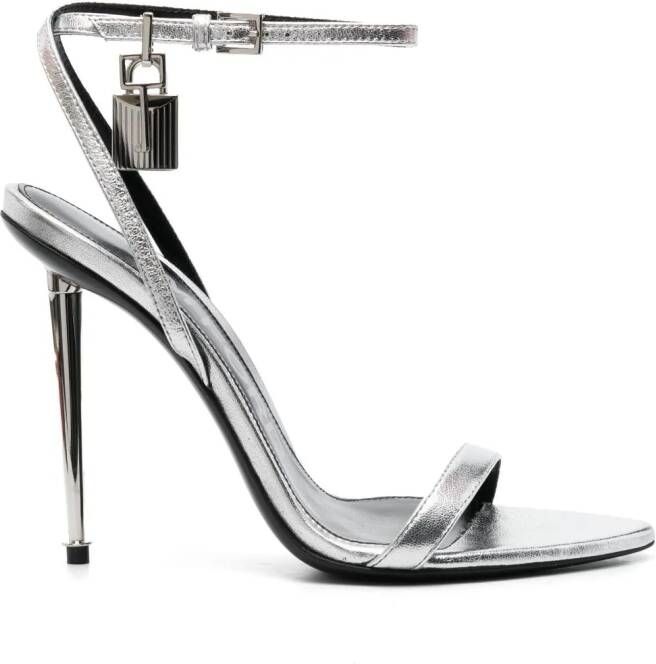 TOM FORD padlock-detail metallic sandals Silver