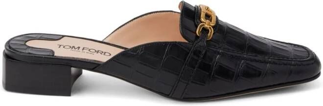 TOM FORD Whitney crocodile-embossed leather mules Black