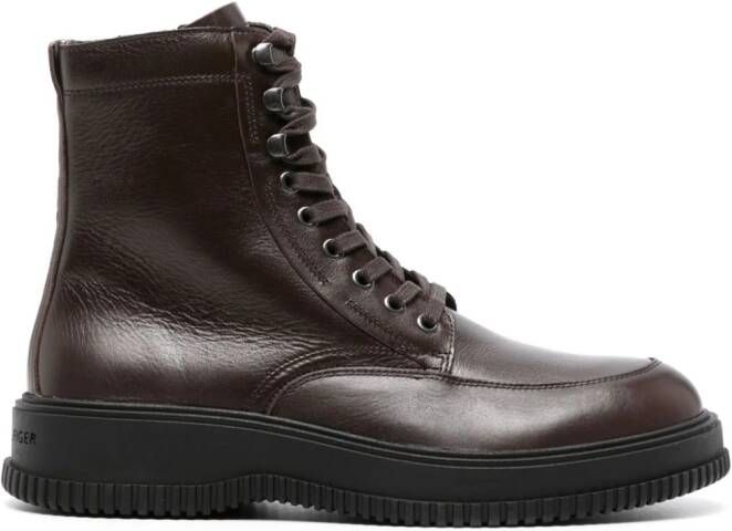 Tommy Hilfiger logo-debossed leather boots Brown