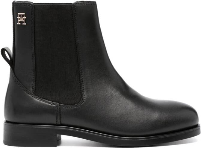 Tommy Hilfiger logo-plaque leather ankle boots Black