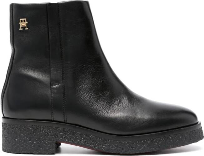 Tommy Hilfiger logo-plaque leather ankle boots Black