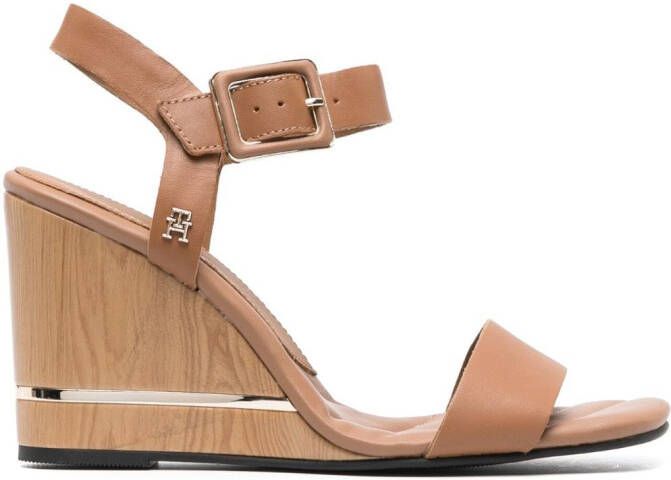 Tommy Hilfiger metallic-detail leather wedge sandals Brown
