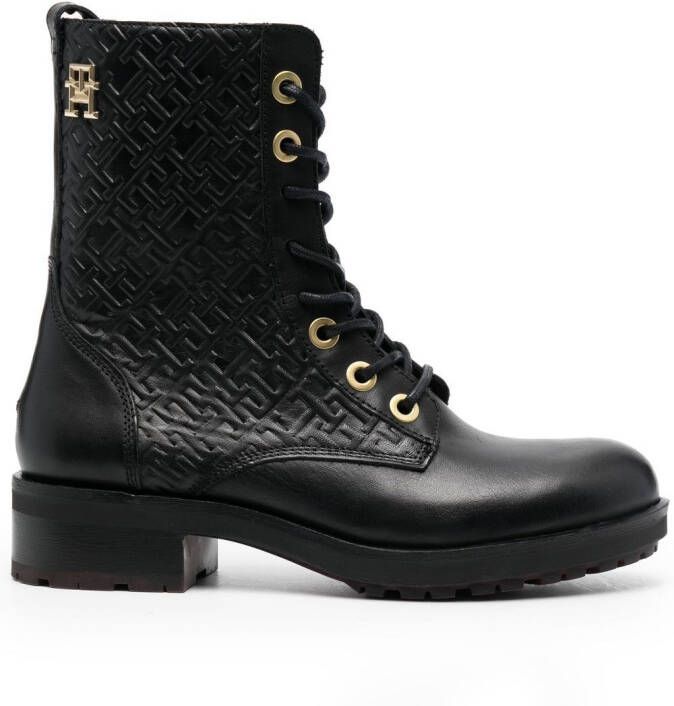 Tommy Hilfiger monogram-embossed biker boots Black
