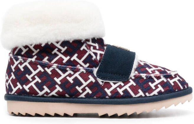 Tommy Hilfiger monogram fleece-trim slippers Red