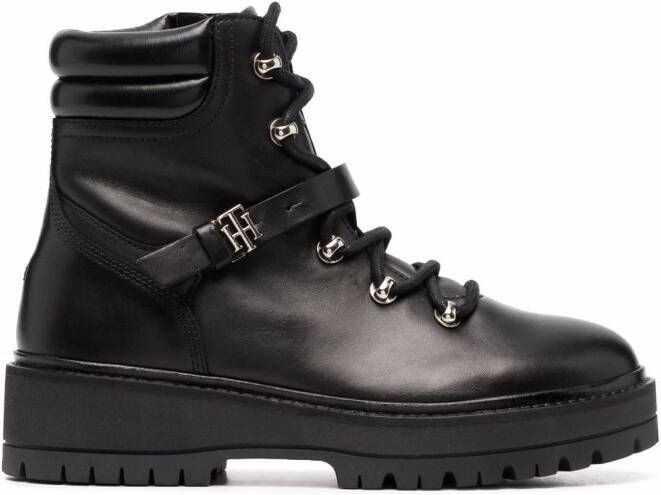 Tommy Hilfiger polished leather flat boots Black