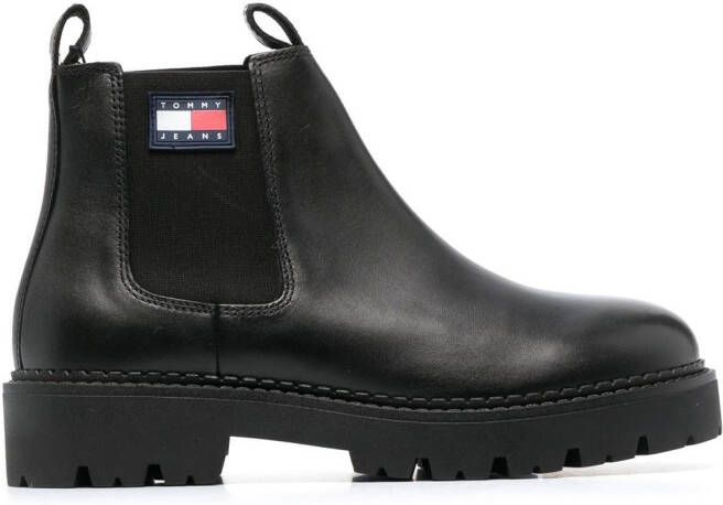 Tommy Jeans 40mm logo-patch leather boots Black
