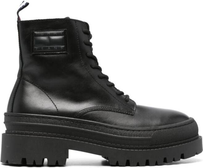 Tommy Jeans Foxing lace-up leather boots Black