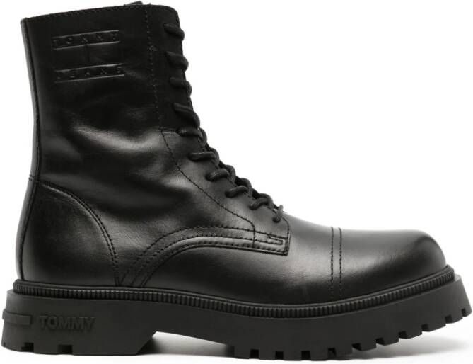 Tommy Jeans logo-debossed ankle leather boots Black