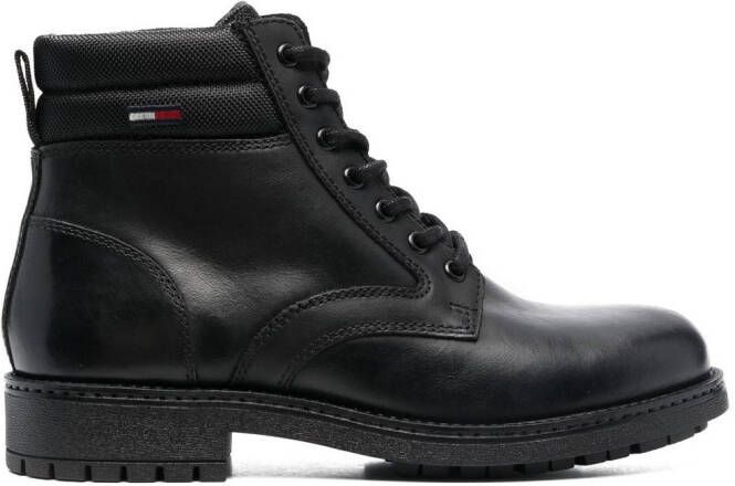 Tommy Jeans padded-ankle lace-up boots Black
