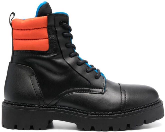 Tommy Jeans padded-detail lace-up boots Black