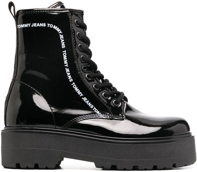 Tommy Jeans platform logo print boots Black