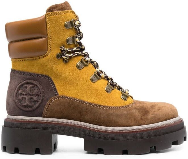 Tory Burch colour-block panelled leather ankle boots Brown